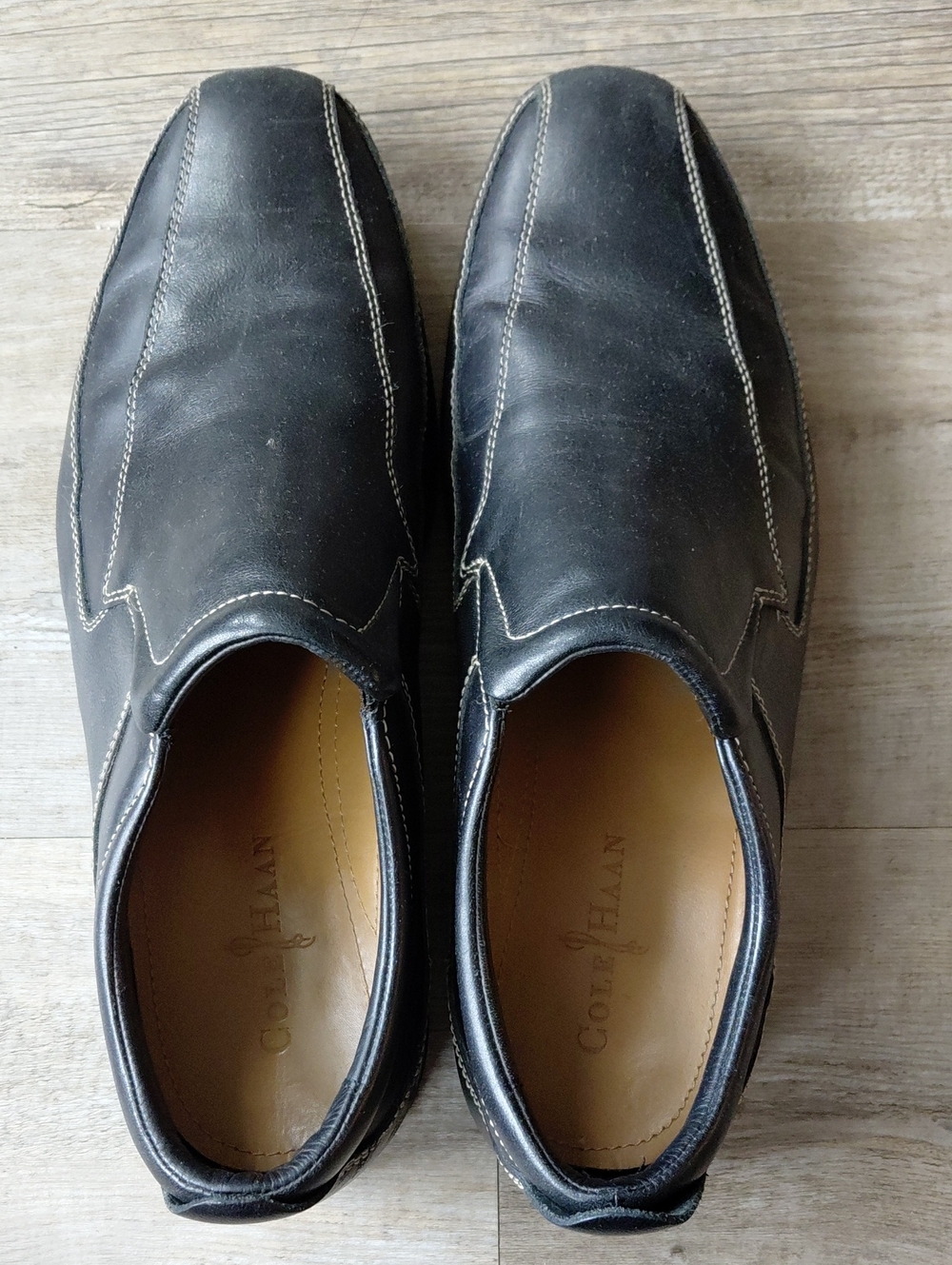 Cole Haan Black Leather Slip-On Loafers with Contrast Stitching